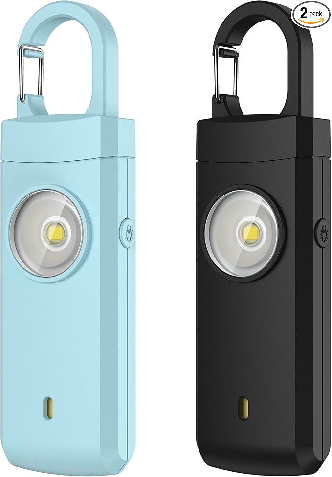 Rechargeable Personal Alarm for Women - 2 Pack Christmas Birthday Gifts for Women, Daughter, College Student, Teen Girl, Night Workers, Elders, Kids, Siren Alarm, USB Charging, Aqua&Black by ANKOSHUN