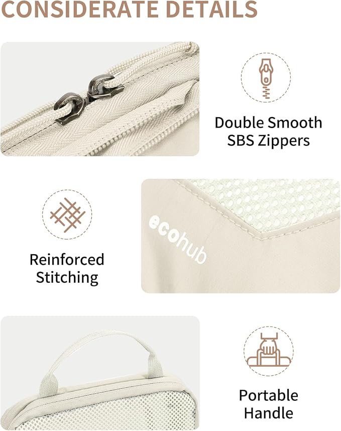 ECOHUB 4 Set Compression Packing Cubes for Travel Essentials, Suitcases Organizer Bags with Tag, Travel Bags Organizer for Luggage, Beige-Compress - Image 5