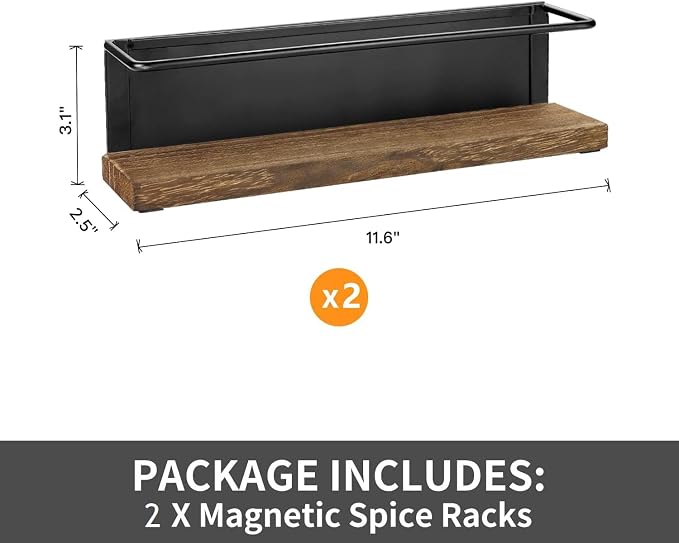 2 Pack Strong Magnetic Spice Rack Organizer for Refrigerator and Microwave Oven, Metal Fridge Shelf, Space Saver for Kitchen Organization and Storage, Black - Image 2
