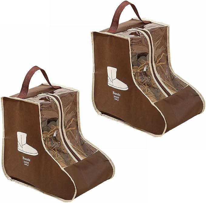 Travel Shoe Bags Tall/Short Boots Storage Bags Dust-proof Shoe Storage Organizer Shoe Pouch with Zipper for Travel and Daily (2 pack short brown) by Unknown