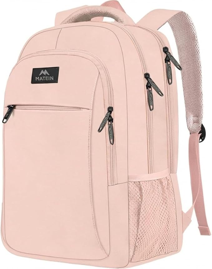 MATEIN Pink 15.6 Inch Laptop Backpack, Cute Computer Travel Bag for Women | Carry On Casual Daypack, Slim Sturdy Bag for Work, Lightweight Water Resistant, Gifts for Teacher Nurse, Anti Theft by MATEIN