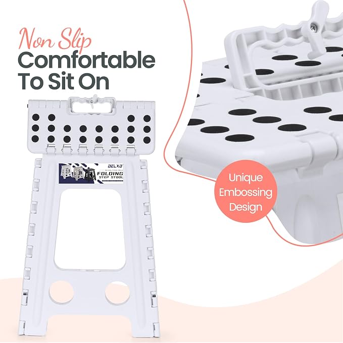 Delxo 17.5 Inch Folding Step Stool,Foldable Step Stool for Adults White | Step Stool with Safety Lock,Portable Collapsible Step Stool,Non-slip Folding Stools for Kitchen Bathroom Bedroom Garden 1PC - Image 3