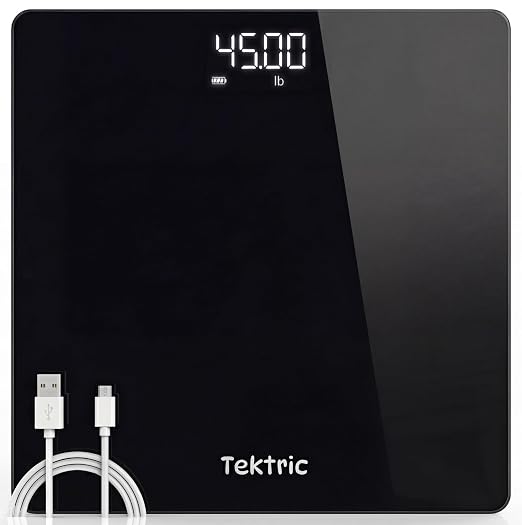 Digital Bathroom Scale for Body Weight - Highly Accurate Weight Scale for People with LED Display, Rechargeable Battery, 400 lb Capacity, Step-On Technology, KG/LB, C-Type Cable by Unknown