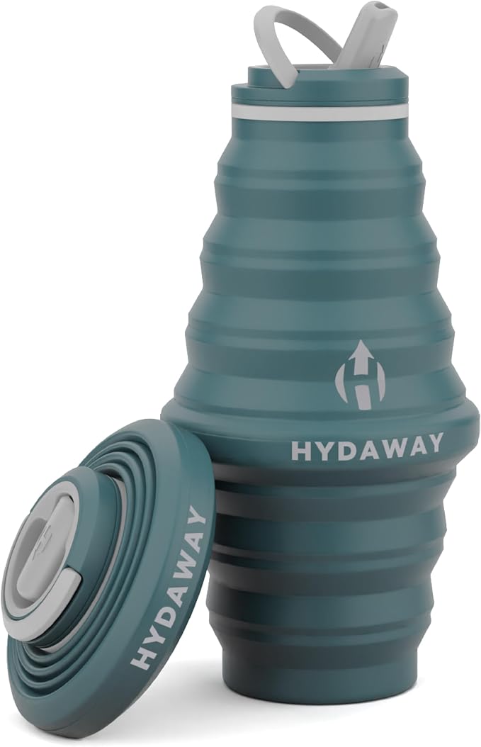 HYDAWAY 25oz Collapsible Water Bottle, Packable Leakproof for Travel | Large capacity design. Folds flat for carry-ons, day bags, hiking packs. Leakproof, BPA-free. by HYDAWAY