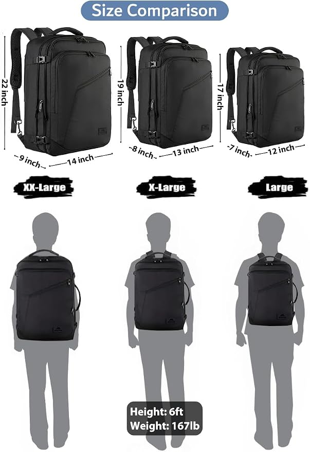 MATEIN Carry on Backpack, Extra Large Expandable Travel Backpack for Men | Airplane Approved, Weekender Bag for Women, mochila de viaje, Water Resistant, Lightweight Daypack for Flight, 40L, Black - Image 9