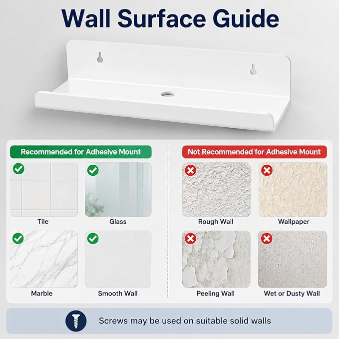 White Acrylic Floating Shelves, No Drill Wall Shelves, 4 Pack | Glossy White Acrylic; 4 Pack Wall Shelves; Adhesive or Screw Mount; No Drill Option; 12 lb Max Load - Image 6
