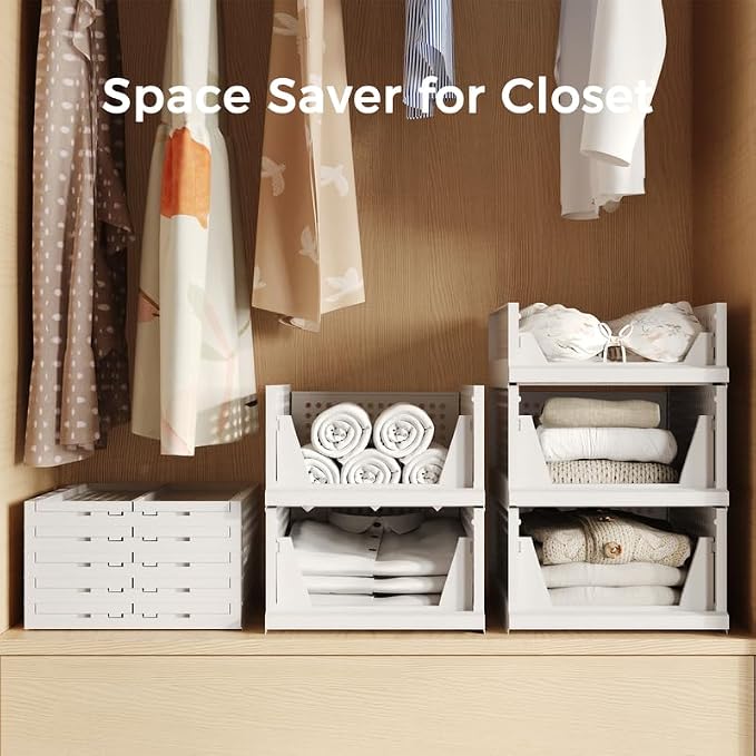 5 Pack Stackable Plastic Storage Closet Organizers and Storage Bins Drawer Shelf Storage Container for Wardrobe Cupboard Kitchen Bathroom Office White | Drawer Shelf Storage Container for Wardrobe Cupboard Kitchen Bathroom Office White Foldable Multifu... - Image 5
