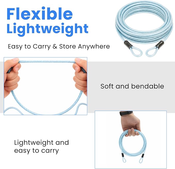 5mm Security Cable Lock with High Reflective Threads, Flexible Steel Safety Cable for Bicycle Motorcycle Luggage, 4FT 7FT 10FT 15FT Double Loop Design (Light Blue, 2pack-4FT) - Image 7