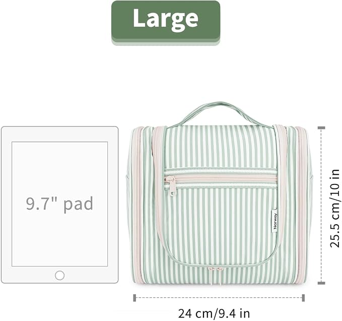 Narwey Striped Hanging Travel Toiletry Bag for Women, Travel Bag for Toiletries, Makeup Bag Organizer Cosmetic Bags Make Up Bags for Women (Mint Green Stripe) - Image 7