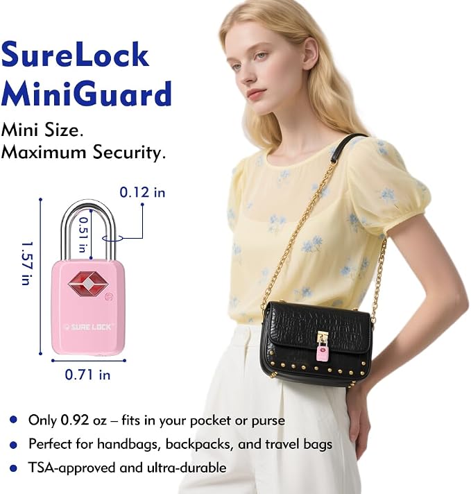 SURE LOCK Mini TSA Approved Keyed Luggage Lock – One Key Opens All, Fits Tight Zipper Gaps & Small Pull Holes, Compact Travel Lock for Suitcases, Backpacks & Handbags - Image 3