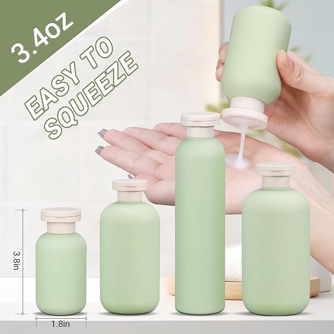 ASEVAT 3.4 oz Travel Bottles for Toiletries, Leak Proof Squeeze Bottles Refillable, Plastic Bottles with Caps for Shampoo, Lotion, Cream, Conditioner and Liquids (3 Pcs) - Image 3