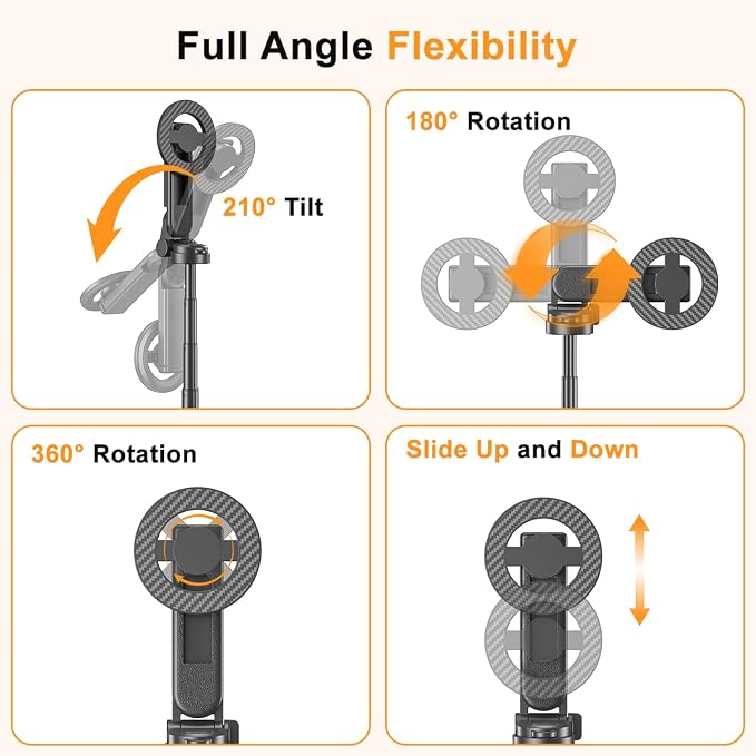 Upgrated 5-in-1 Magnetic Selfie Stick with Remote for Cell Phone 360° Rotation.Can Transforms into Mini Tripod/Camera Grip/Handheld Stabilizer/Phone Stand.Extend to 25 inches - Image 9