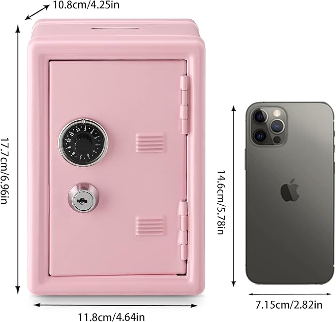 Younion Mini Money Safe and Cash Lock Box, 4.6"x 4.2"x 6.9" Pink - Image 4