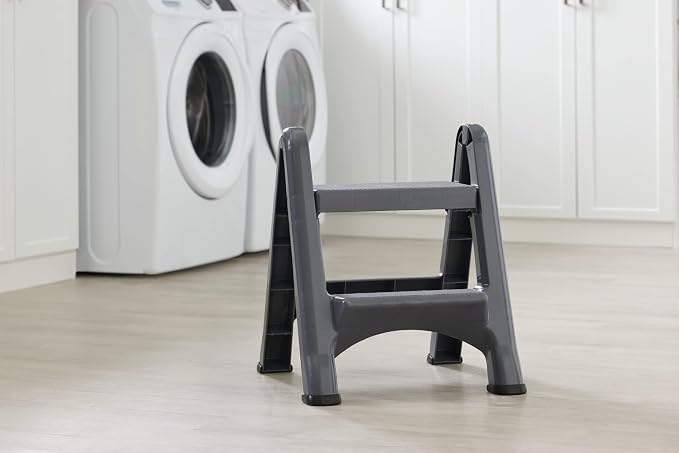 Rubbermaid Two-Step Folding Foot Stool 14-Inch High Gray 300-Pound Capacity Small Step Stool for Adults/Kids for Use in Library/Kitchen/Bathroom/Garage/Closet - Image 8