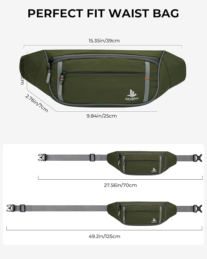 2.5L Fanny Pack for Women Men, RFID Blocking Crossbody Belt Bag, Green | Lightweight Water-Resistant Fabric, Adjustable Belt, Breathable Back Padding, Waist Bag for Running Hiking Dog Walking - Image 5