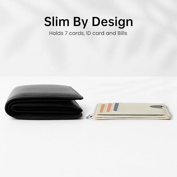 Mayski Slim Wallet, Credit Card Holder for Women, Minimalist Front Pocket RFID Blocking Card Cases, Small Wallet Women Men(Litchi Beige) - Image 9
