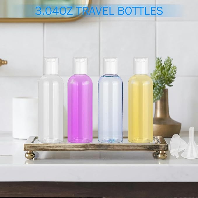 CHGANG 4 Pack Travel Bottles for Toiletries,3.4oz TSA Approved Leakproof Travel Size Containers Empty Small Plastic Travel Essentials Accessories with Labels for Shampoo,Conditioner,Lotion - Image 6