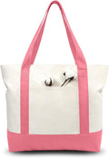TOPDesign 1-Pack Canvas Tote Bag with an External Pocket, Reusable Grocery Shopping Bag, Top Zipper Closure, Daily Essentials (Rose Pink/Natural) by TOPDesign