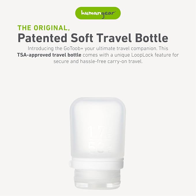 humangear GoToob+ (Small) | Refillable Silicone Travel Bottle | Locking Lid | Food-Safe Material | Clear, Small (1.7 fl.oz; 53ml) | Refillable & Leak-Proof Silicone Travel Size Bottles with Locking Cap for Toiletries, Camping & TSA Carry-On - Image 2