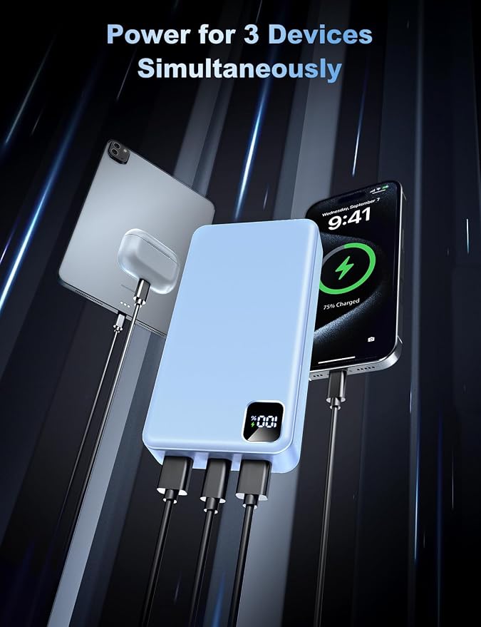 Portable Charger 56800mAh, 22.5W Fast Charging Power Bank with LED Display | Portable Phone Charger for Camping Travel Essential Compatible with iPhone 17/16/15/14/13 Series,Samsung, Google,iPad-SkyBlue - Image 3