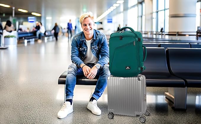 MATEIN Travel Backpack for Men Women, 35L Carry on Backpack for Airplanes | Personal Item, Simple Daypack with Trolley Sleeve, Adjustable Shoulder Strap, Gifts for International Travelers, Peacock Blue - Image 2