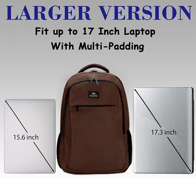 MATEIN Brown 17.3 Inch Laptop Backpack, Extra Large TSA Friendly Travel Bag | Anti Theft, Flight Approved, Carry On Business Daypack, Work College Bag, Sturdy Water Resistant, Gifts for Men & Women - Image 3