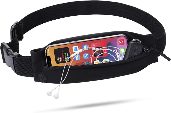 USHAKE Slim Running Belt for Women Men-Runners Phone Holder Fanny Pack, Adjustable, Bounce Free Waist Pouch bag for Workout, Money Belt, Run Gear Accessories Black Nude by USHAKE