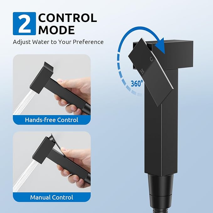 Arofa Built-in Hot and Cold Bidet Sprayer, Hands-Free Control, Matte Black | Wall-Mounted Design, Dual Control Modes, Leak-Free Hose, Feminine/Baby/Pet Wash, Cloth Clean & Rinse, Stainless Steel, Square - Image 3