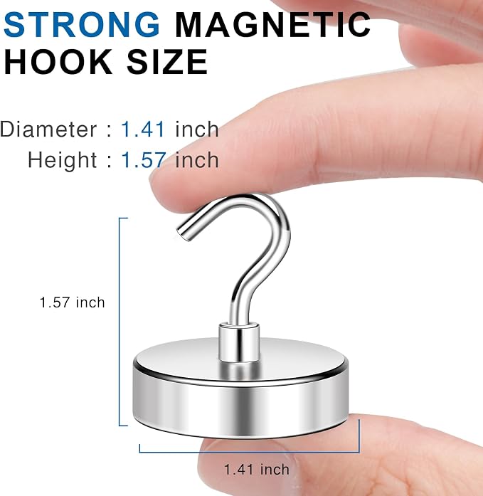 LOVIMAG Magnetic Hooks for Cruise Cabins, 170LBS, 12Pack | Heavy Duty Neodymium Magnet with Hook Essentials for Classroom, Fridge, Ceiling, Hanger, Silver - Image 2