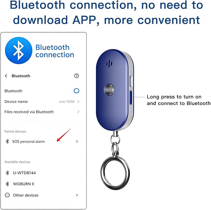 Personal Safety Alarm for Women, 130dB Rechargeable Keychain Alarm with Dual Speakers, LED Strobe Light, Low Power Indicator and USB-C Charging, (Blue) - Image 4