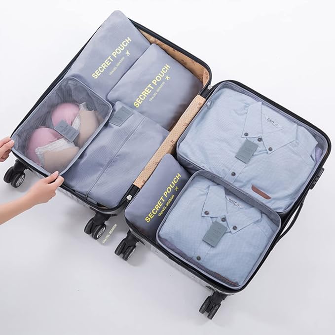 7 Set Packing Cubes for Suicase Packing Organizers Travel Luggage Organizers with Shoes Bag for Suitcase Travel Accessories, Grey by Fxkoolr