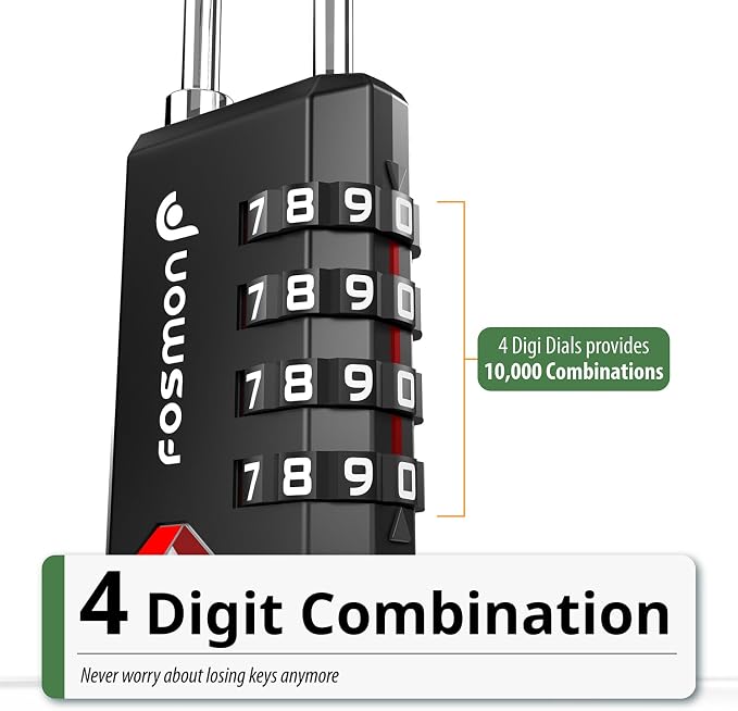 Fosmon TSA Approved Luggage Locks, 4 Digit Combination Padlock, 2 Pack | Open Alert Indicator, Heavy Duty Shackle, Suitcase Lock for Travel, Backpack Zipper Anti Theft, Gym Locker Gun Case Lock - Image 3