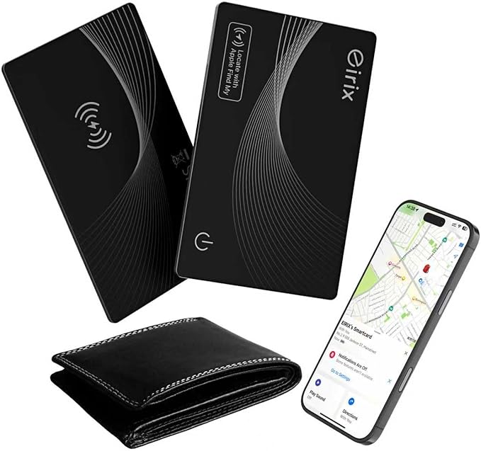 2026 [Apple MFi Certified] Wallet Tracker Card-(1.6mm), Rechargeable Card Finder, Works with Apple Find My (iOS Only), IP68 Waterproof Item Locator for Luggage Tags, Passports, Phone (Black, 1 Pack) by eirix
