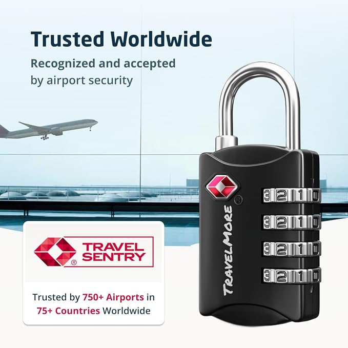 Luggage Locks TSA Approved, 4-Digit Travel Combination Locks | TSA Accepted, Easy to Use, Compact, Lightweight, Durable, Zinc Alloy Body, for Suitcases, Backpacks, Zippers, 5-Pack, Black - Image 5