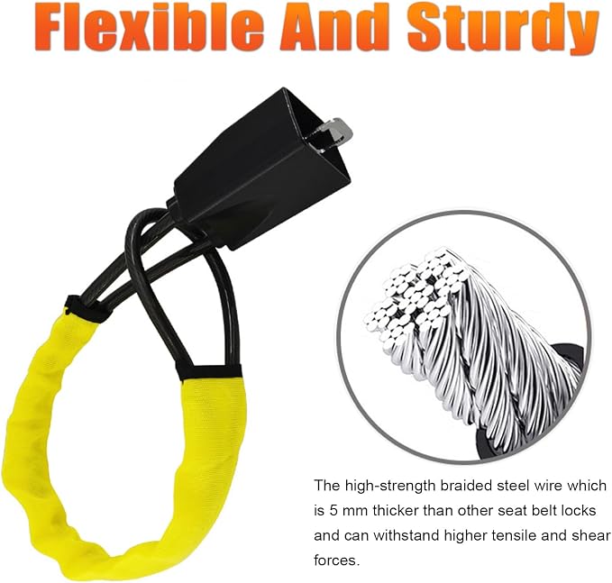 DualGuard Car Steering Wheel & Seat Belt Lock - 17" Universal Anti-Theft Device for Vehicles, SUVs, Golf Carts | Compact & Lightweight Security Lock with Multi-Function Keys (Yellow) - Image 2