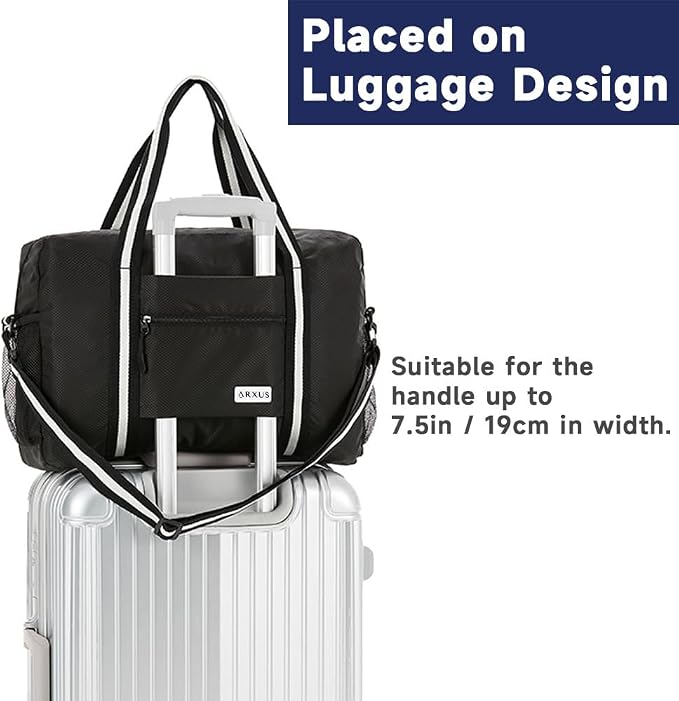 Carry On Travel Bag, Lightweight Foldable Packable Tote Bag 25L | Water Repellent, Expandable Travel Duffle with Luggage Sleeve and Shoulder Strap for Men Women - Image 4
