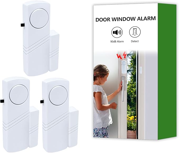 Door Window Alarm, 90dB Door Alarms Sensor for Kids Safety, Home Security, Door Window Burglar Alarm, Window Pool Alarms for Home, Apartments, Offices, Hotel Rooms (3pack) by Unknown