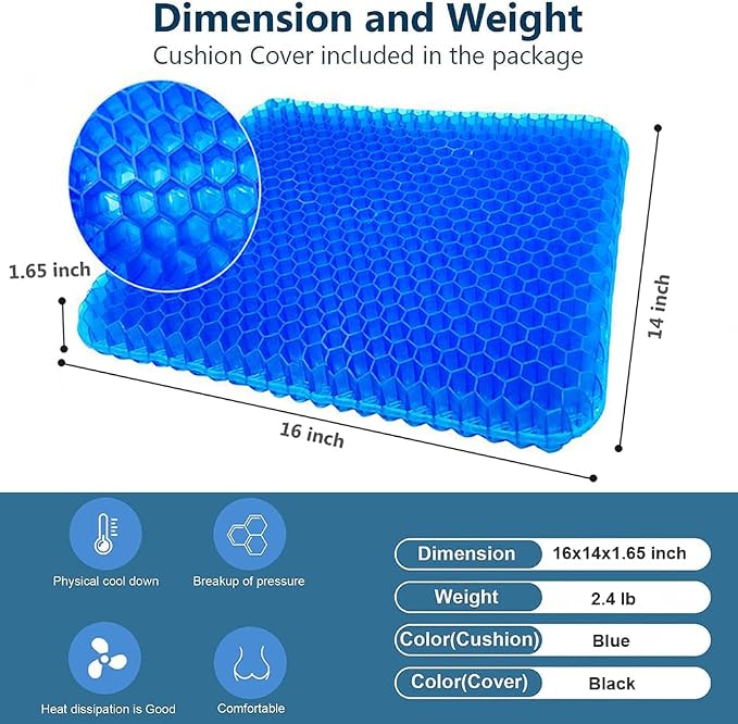 Egg Gel Seat Cushion, Breathable Gel Cushion Chair Pads with Non-Slip Cover for Home Office Car Wheelchair, Honeycomb Design Egg Seat Cushion As Seen On TV - Image 3
