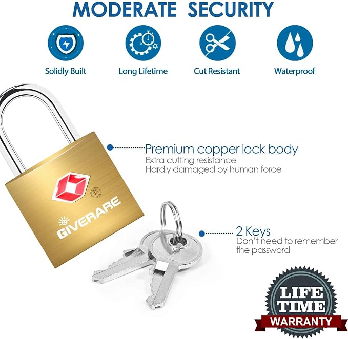 4 Pack TSA Approved Travel Luggage Locks with Keys, Solid Brass Copper Keyed Padlock, Small Locks for Suitcase, Backpack, Gym Locker, Jewelry Box, Gold-by GIVERARE - Image 6