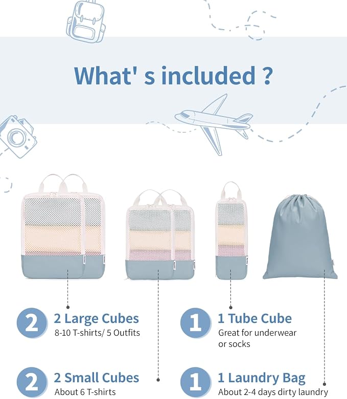 Narwey 6 Set Compression Packing Cubes for Travel Women Men, Travel Cubes for Carry On Suitcase, Durable Compression Luggage Organizer Bags - Image 3