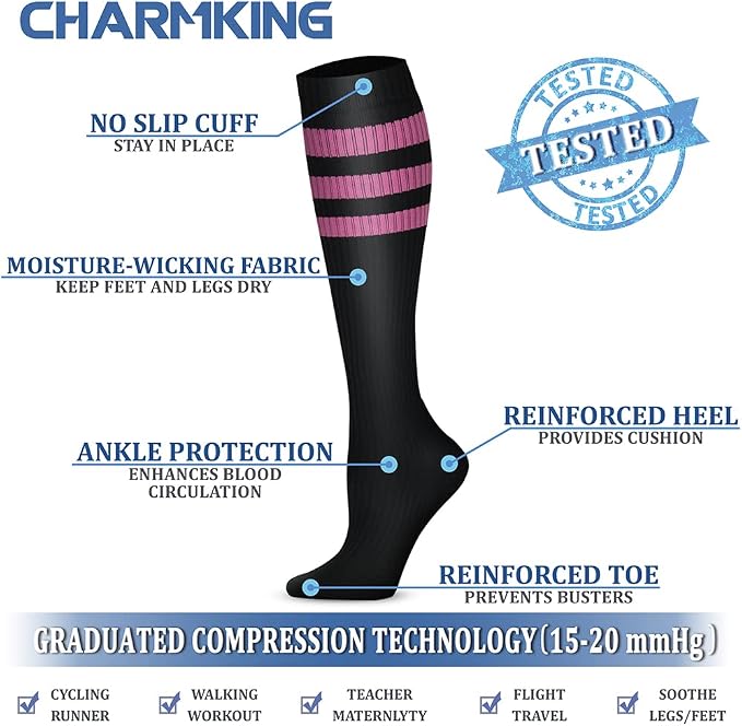 CHARMKING Compression Socks for Women & Men Circulation (3 Pairs) 15-20 mmHg is Best Support for Athletic Running Cycling - Image 4