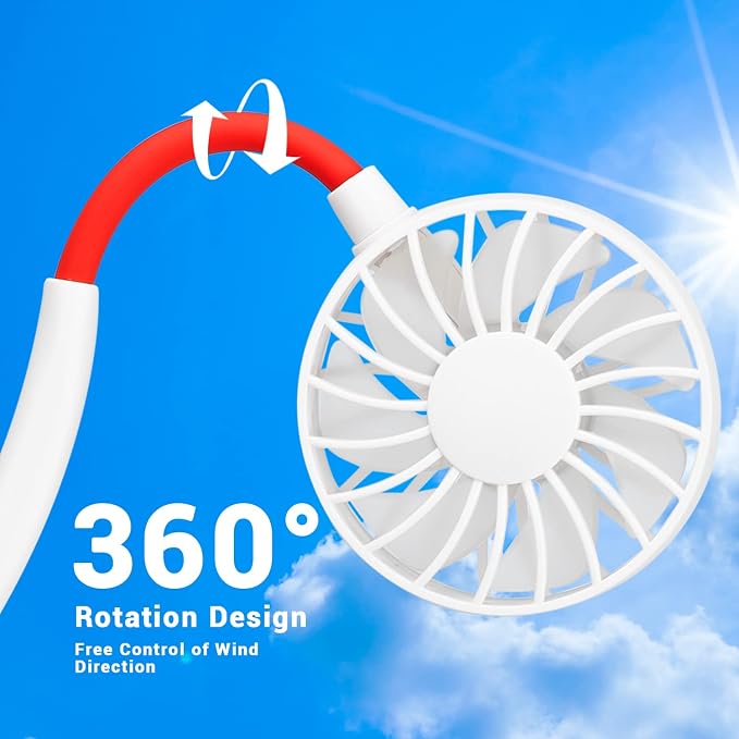 JUANANIUG Portable Neck Fan Rechargeable Personal HandFree Fan Mini USB Wearable Neckband Sport Fan 3 Speed Adjustable 360 Degrees Rotation Perfect for Working Traveling Office Reading (White) - Image 2