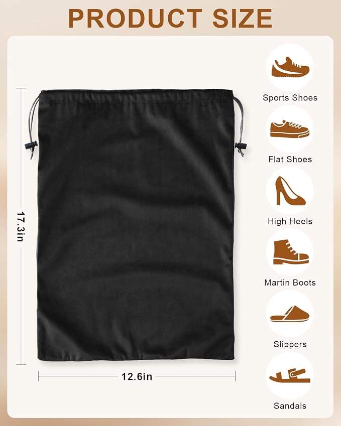 2 Pcs Shoe Bags for Travel, Dust Velvet Bags, Black Beauty, 17.3x12.6 Inch | Washable & Reusable Travel Shoe Bags, Dustproof Shoe Bags with Drawstring Closure, Suitable for Travel, Home Storage - Image 8