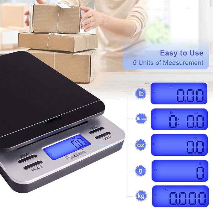 Fuzion Shipping Scale, Accurate Digital Postal Scale 86 lb/0.1 oz | Hold and Tare Function, Package Scale, Postage Scale for Packages and Mailing, LCD Display, Battery and AC Adapter Included - Image 6