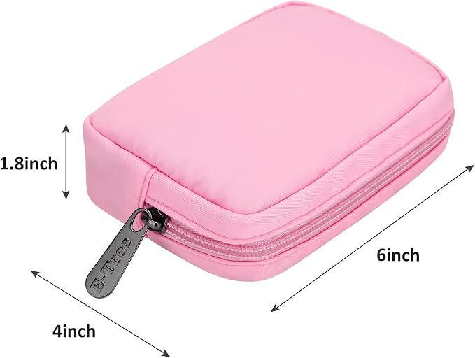 E-Tree Cute Small Makeup Bag, Cosmetic Toiletry Skin Care Make up Little Items Pouch for Purse,Zipper Mini Tech Charger Cable Electronic Organizer Case,Travel Accessories,Pink - Image 4