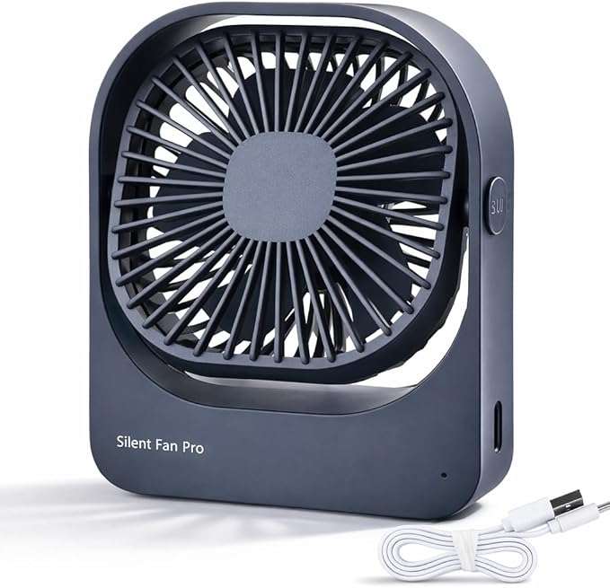 Portable Desk Fan,High-Capacity USB Rechargeable Cordless Small Fan with 360° Rotation, 3 Speeds Ultra Quiet Personal Fan for Office Desk, Travel, Home, Cruise Essentials (Grey) by Mottinhill