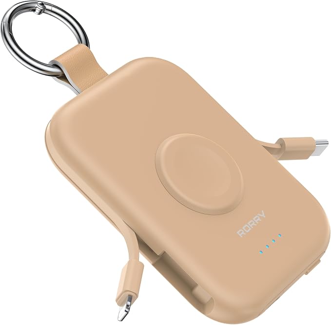 RORRY CharmGo Portable Charger, 5000mAh Portable Charger Power Bank | Built-in Cables,Travel Keychain Battery Pack Essentions for Apple Watch 1~11 Series/Ultra/SE & iPhone Air/17/16/15/14/13/12 by RORRY