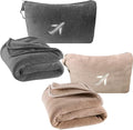 BlueHills Premium Soft Mini Plush Travel Blanket Value Pack Set of 2 - Airplane Travel Essential Flight Blanket Throw in a case with Strap Compact for Car Plane Travel Gift – Gray and Beige. by BlueHills