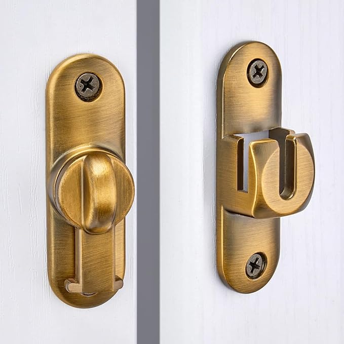 2 Packs Brass 90/180 Degree Barn Door Latches,Flip Gate Lock | Zinc Alloy Flip Gate Latches,Right Angle Door Lock,for bedroom,garage,sliding door,window,cabinet,drawer,pet enclosures - Image 6