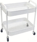 Under Desk Storage Cart 2 Tier Utility Rolling Cart with Wheels, Small Metal Mobile Trolley with Handle Two Tiered Utility Organizer Roller for Kitchen Office Bathroom Pantry Room, White by Ufriandz